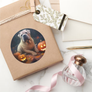 Halloween Shar Pei med pumpor Scary Runt Klistermärke