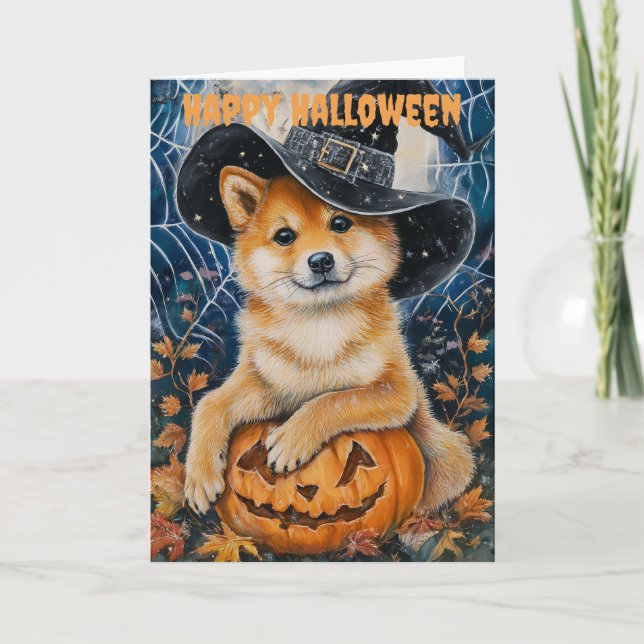 Halloween Sheba Inu Hund Helgkort (Framsida)