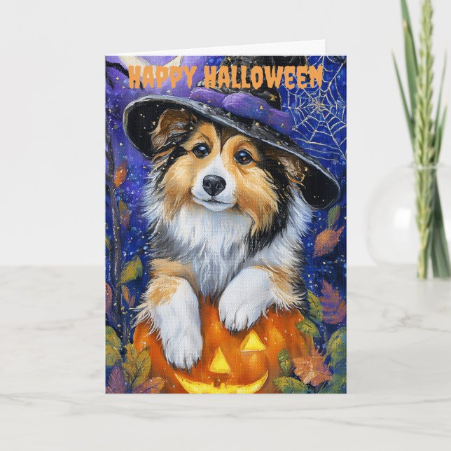 Halloween Shetland Sheepdog Dog Helgkort (Framsida)