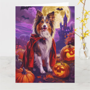 Halloween Shetland Sheepdog Vampire Pumpkins Scary Kort