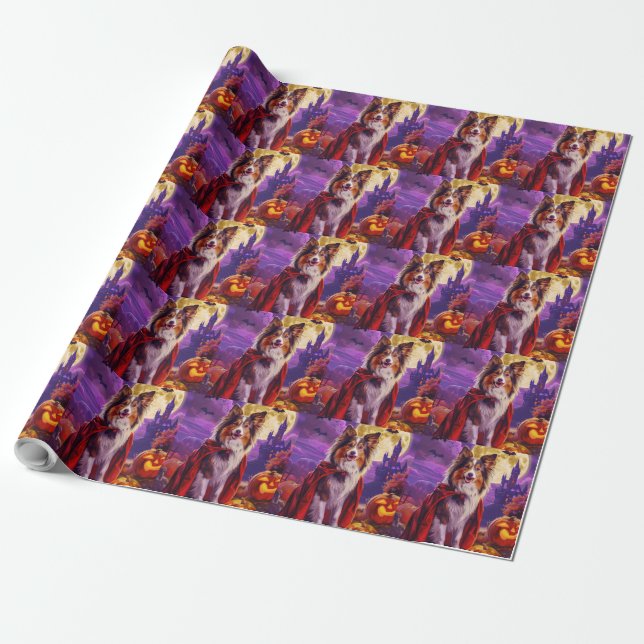 Halloween Shetland Sheepdog Vampyr Pumpor Skräck Presentpapper (Utrullad)
