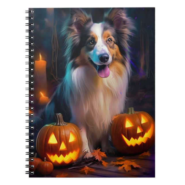Halloween Shetland Sheepdog with Pumpkins Scary Anteckningsbok (Framsidan)