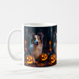Halloween Shetland Sheepdog with Pumpkins Scary Kaffemugg
