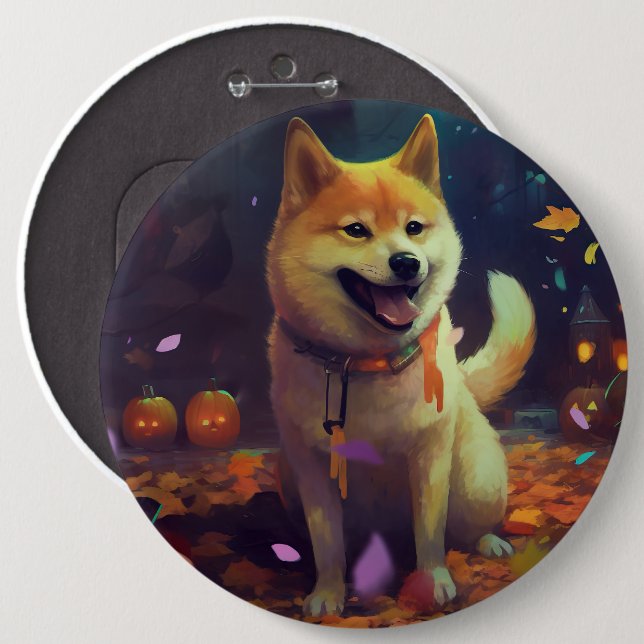 Halloween Shiba Inu med påsar Knapp (Framsida & baksida)