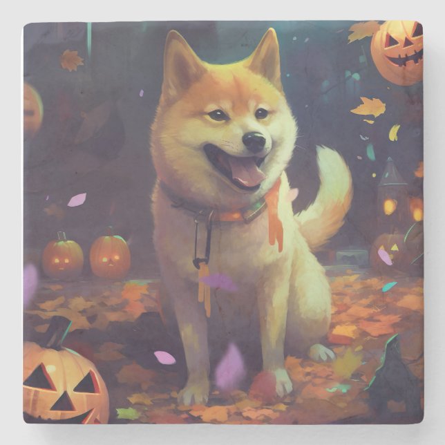Halloween Shiba Inu med påsar Stenunderlägg (Framsidan)