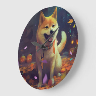 Halloween Shiba Inu med påsar Stor Klocka