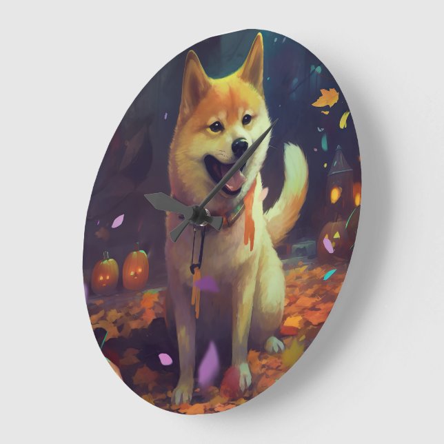 Halloween Shiba Inu med påsar Stor Klocka (Vinkel)