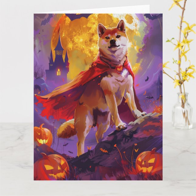 Halloween Shiba Inu Vampire Pumpkins Scary Kort (Gul blomma)