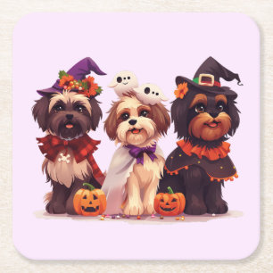 Halloween Shih Tzu Hundar Underlägg Papper Kvadrat