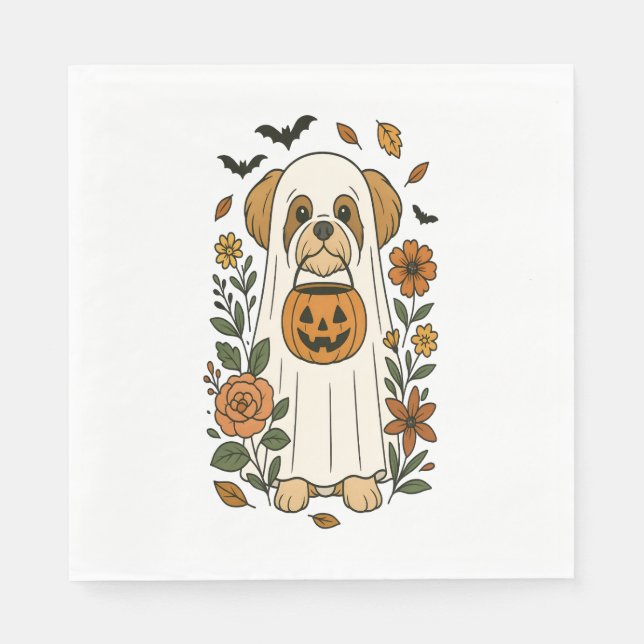 Halloween Shih Tzu med blommor Pappersservett (Framsidan)