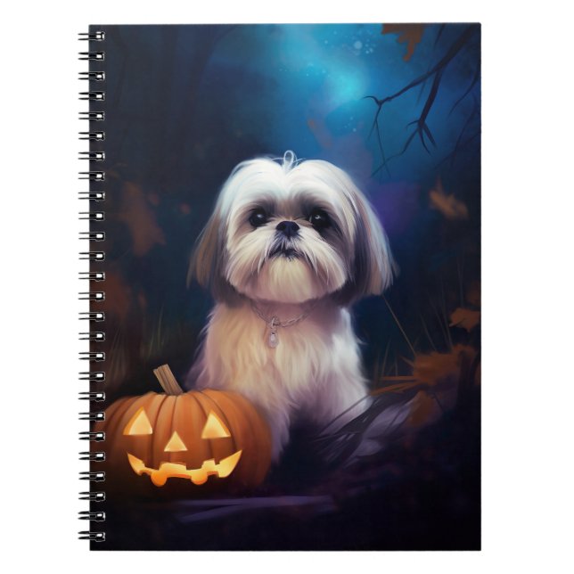 Halloween Shih Tzu Med Pumpa Skräckinjagande Anteckningsbok (Framsidan)