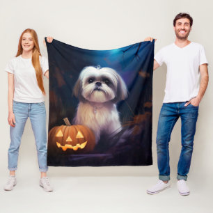 Halloween Shih Tzu med pumpor Scary Fleecefilt