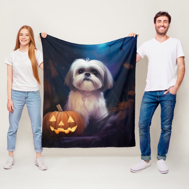 Halloween Shih Tzu med pumpor Scary Fleecefilt (På plats)