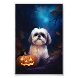 Halloween Shih Tzu med pumpor Scary Fototryck