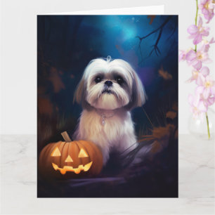 Halloween Shih Tzu med pumpor Scary Kort