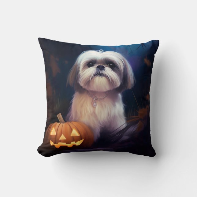 Halloween Shih Tzu med pumpor Scary Kudde (Framsida)
