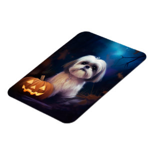 Halloween Shih Tzu med pumpor Scary Magnet