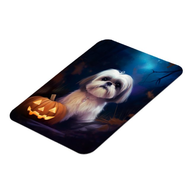 Halloween Shih Tzu med pumpor Scary Magnet (Vänstra Sidan)