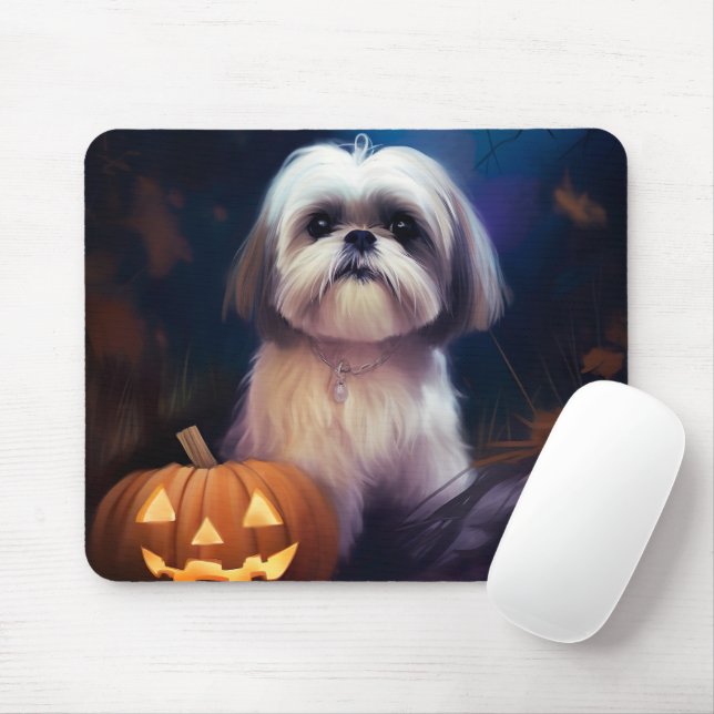 Halloween Shih Tzu med pumpor Scary Musmatta (Med mus)