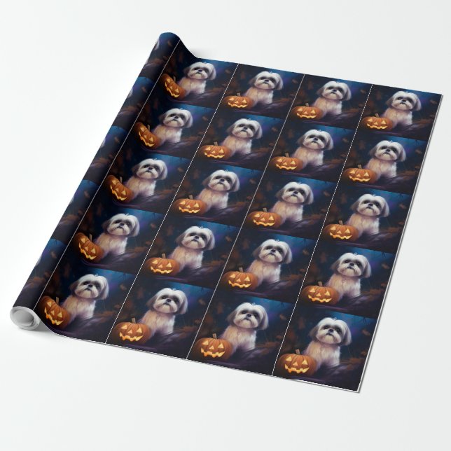 Halloween Shih Tzu med pumpor Scary Presentpapper (Utrullad)