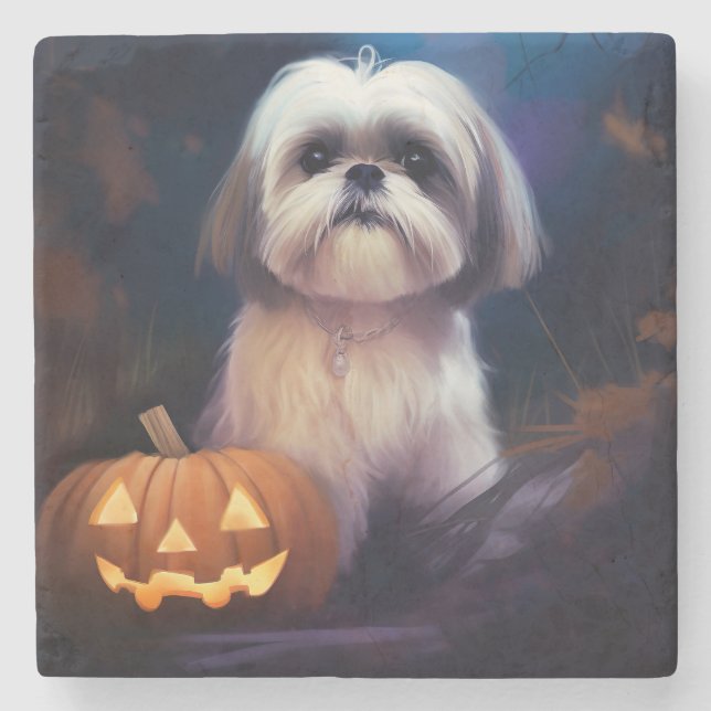 Halloween Shih Tzu med pumpor Scary Stenunderlägg (Framsidan)