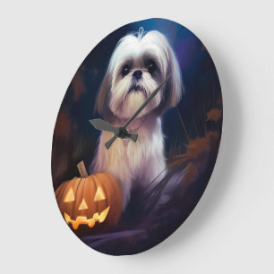 Halloween Shih Tzu med pumpor Scary Stor Klocka
