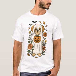 Halloween Shih Tzu with Fall Flowers T Shirt