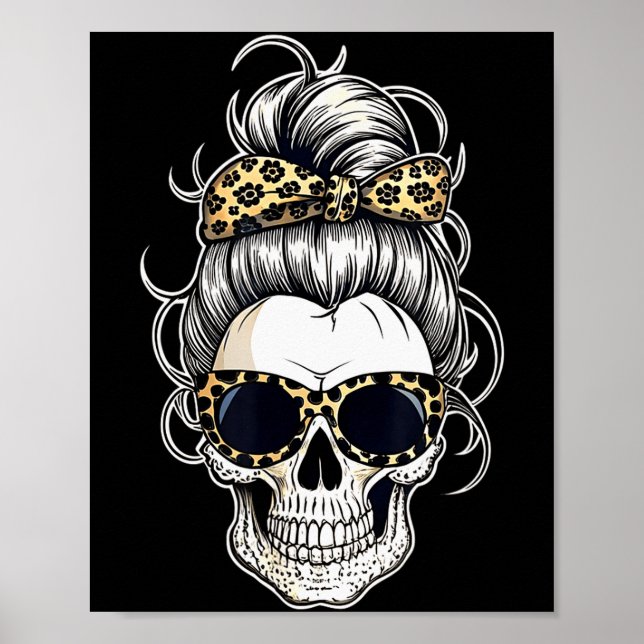 Halloween Shirt For Women Skull , Leopard  Poster (Framsidan)