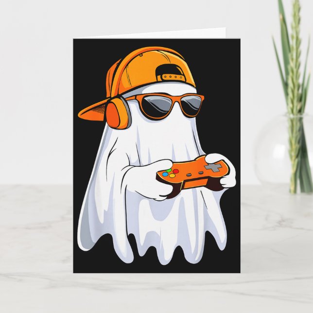 Halloween Shirt Ghost Gamer Video Gaming Boys Men  Kort (Framsida)