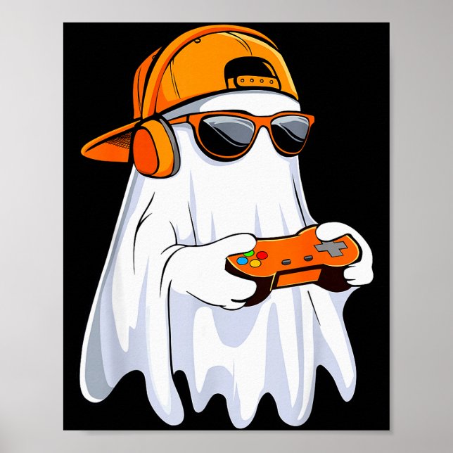 Halloween Shirt Ghost Gamer Video Gaming Boys Men  Poster (Framsidan)