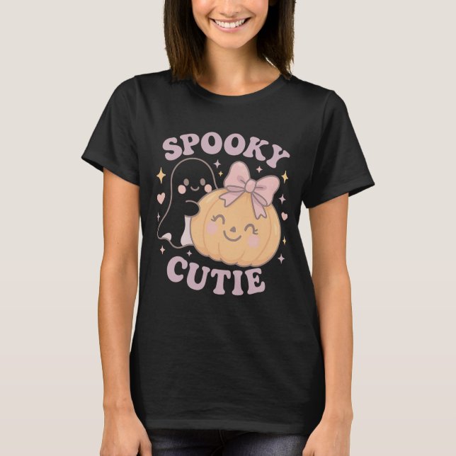 Halloween Shirt med Rosa Bow Pumpkin och Ghost | C T (Framsida)