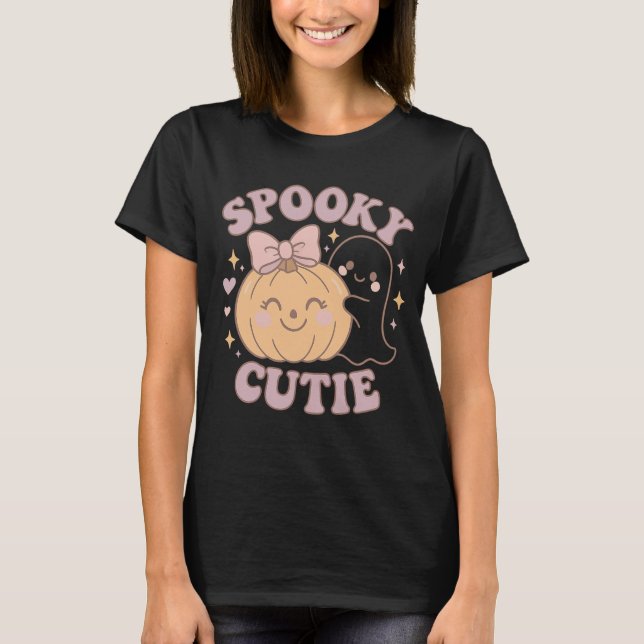 Halloween Shirt med Rosa Bow Pumpkin och Ghost | C T (Framsida)