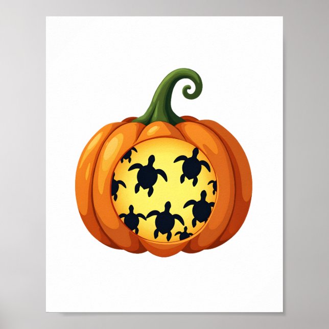 Halloween Shirt Pumpkin Turtle Sea Halloween Costu Poster (Framsidan)