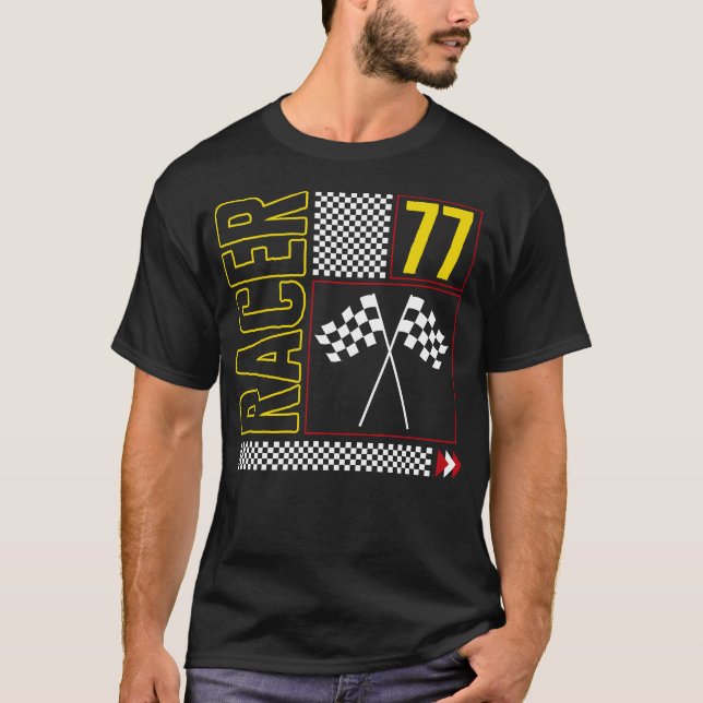 Halloween Shirt, Racer 77 Checked Flagga Design Te T Shirt (Framsida)