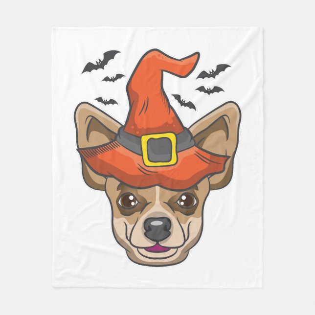 Halloween Shirt Witch Chihuahua Costume Gift Fleecefilt (Framsidan)
