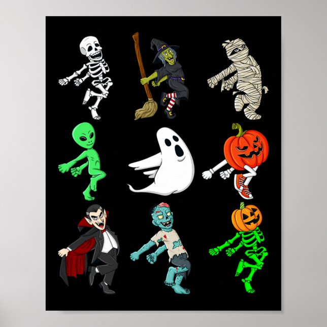Halloween Shoot Dance Monsters Skeleton Boys Girls Poster (Framsidan)