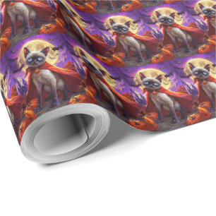 Halloween Siamese Cat Vampire Pumpkins Scary Presentpapper