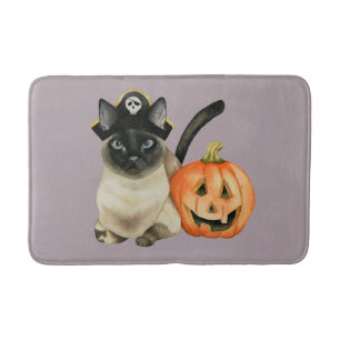 Halloween Siamese katt med den jackO lyktan Badrumsmatta