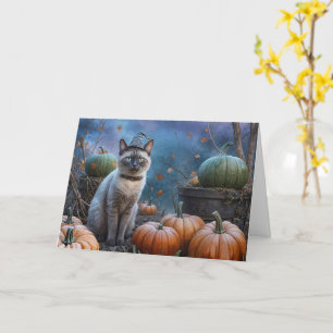 Halloween Siamese Type Cat in a Pumpkin Patch Kort