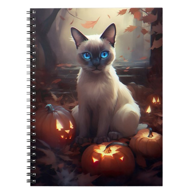 Halloween siamesiskt katt med pumpor anteckningsbok (Framsidan)