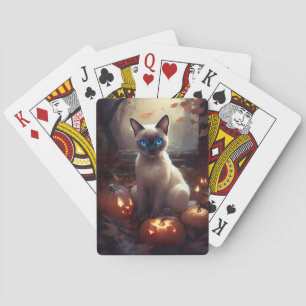 Halloween siamesiskt katt med pumpor casinokort