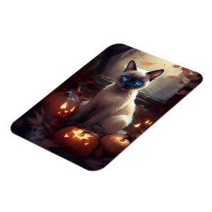 Halloween siamesiskt katt med pumpor magnet