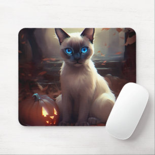 Halloween siamesiskt katt med pumpor musmatta