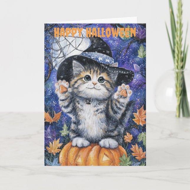 Halloween Siberian Cat Helgkort (Framsida)