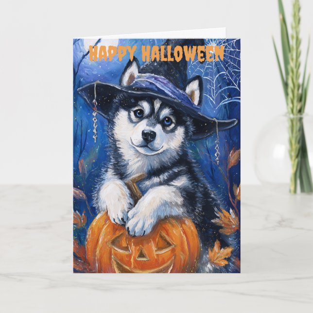 Halloween Siberian Husky Dog Helgkort (Framsida)