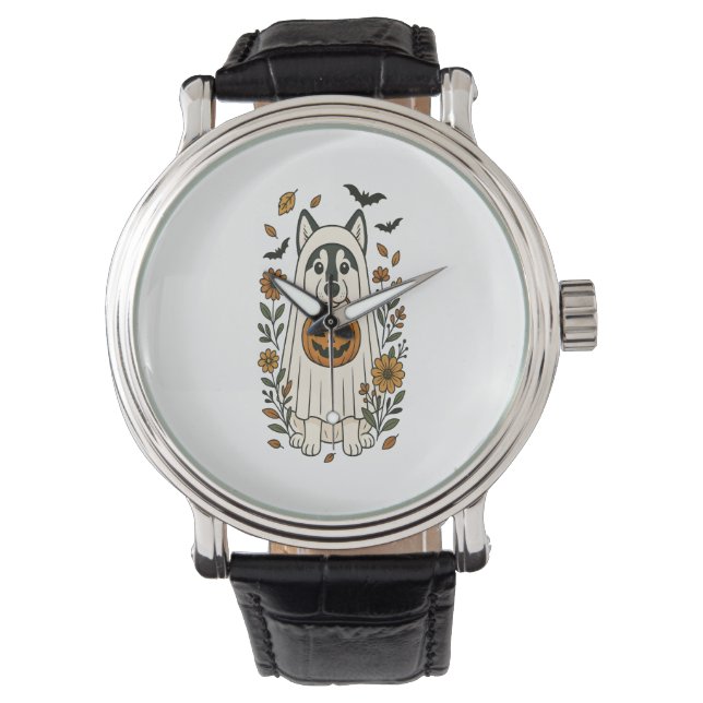 Halloween Siberian husky Flowers Armbandsur (Framsida)