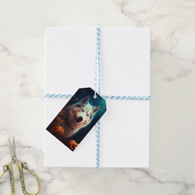 Halloween Siberian husky med påssjuka Presentetikett (Med Snöre)