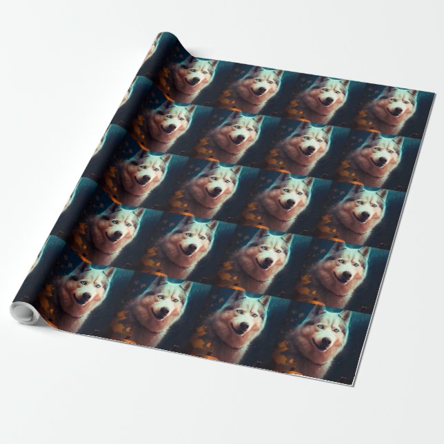 Halloween Siberian husky med påssjuka Presentpapper (Utrullad)