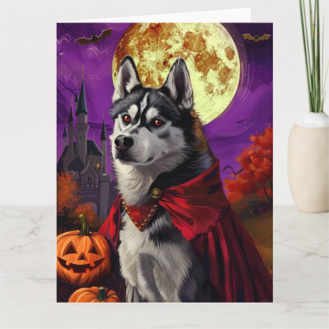 Halloween Siberian husky Vampire Pumpkins Scary Kort (Framsida)