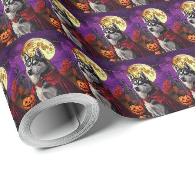 Halloween Siberian husky Vampire Pumpkins Scary Presentpapper (Rulle Hörn)